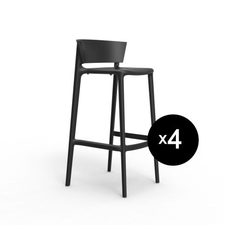 Set de 4 tabourets de bar Africa hauteur d'assise 74,5 cm, Vondom noir