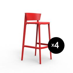 Set de 4 tabourets de bar Africa hauteur d\'assise 74,5 cm, Vondom rouge