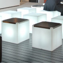 Table basse lumineuse Kubo, Slide Design cube blanc, plaque orange