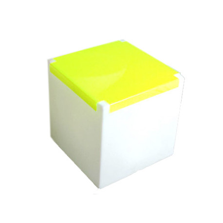 Table basse lumineuse Kubo, Slide Design cube blanc, plaque jaune