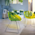 Gliss 921, fauteuil design, Pedrali vert transparent, pieds chrome