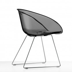 Lot de 2 fauteuils design Gliss 921, Pedrali fumé transparent, pieds chrome