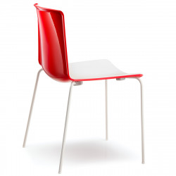 Lot de 4 chaises Tweet 890, Pedrali rouge, blanc Pieds chromés