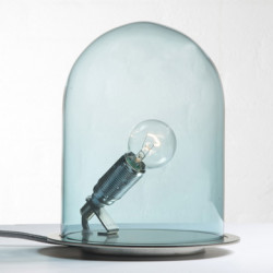 Lampe à poser Glow in a Dome, Ebb & Flow, bleu, base métal argenté, Diamètre 15,5 cm