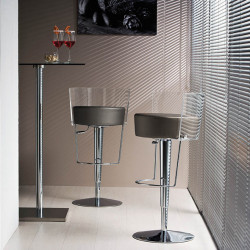 Tabouret design Bongo dossier transparent, Midj, hauteur d'assise réglable, assise similicuir gris foncé