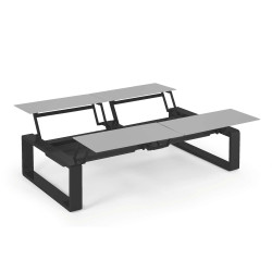 Kama Table modulable Quattro Aluminium Givré, Ego Paris Pierre givrée-Noir mat