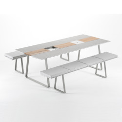 Table Extrados 240 Céramique gris et Teck 242x110 cm