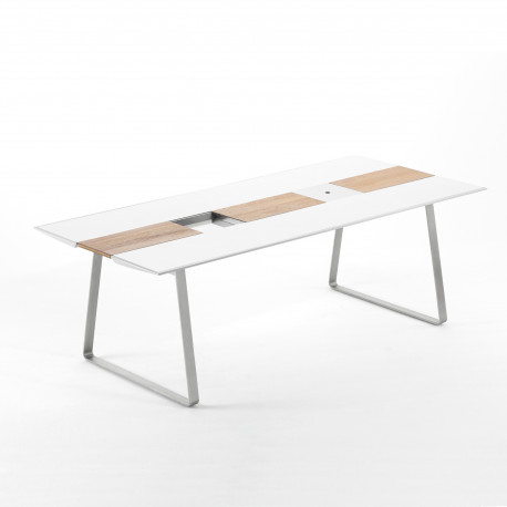 Table Extrados 240 Céramique blanc et Teck 242x110 cm