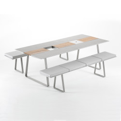 Table Extensible Extrados Large Céramique Gris et Teck 242x332x110 cm