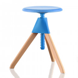 Tabouret Jerry, Magis bois naturel - assise, joint et vis bleu clair, petit modèle, hauteur d\'assise de 50 à 66 cm