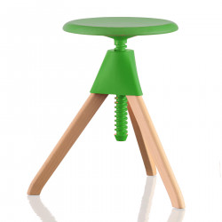 Tabouret Jerry, Magis bois naturel - assise, joint et vis vert Petit modèle, hauteur d\'assise de 50 à 66 cm