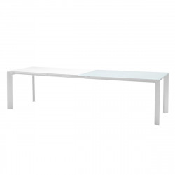 Table Ghedi avec rallonge, Midj plateau en verre extra-blanc, pieds acier 140/190/240/290 x 90 cm