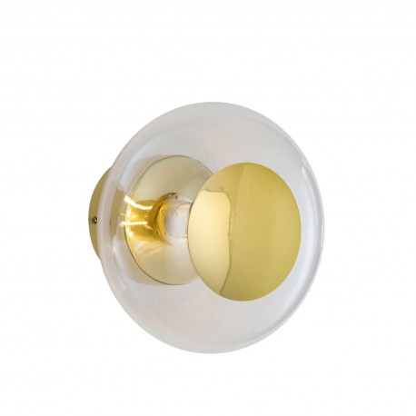 Applique et plafonnier bulle de verre soufflé Horizon Transparent, diamètre 21 cm, Ebb & Flow, centre métal doré
