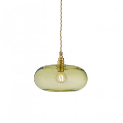 Petite suspension verre soufflé Horizon Vert olive, diamètre 21 cm, Ebb & Flow, douille et câble dorés