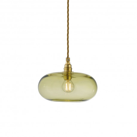 Petite suspension verre soufflé Horizon Vert olive, diamètre 21 cm, Ebb & Flow, douille et câble dorés