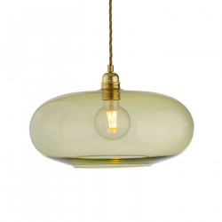 Luminaire suspension verre soufflé Horizon Vert olive, diamètre 36 cm, Ebb & Flow, douille et câble dorés