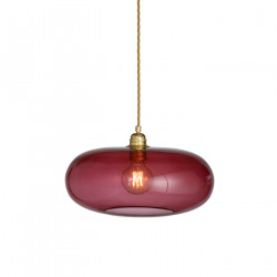 Luminaire suspension verre soufflé Horizon Rouge Rubis, diamètre 36 cm, Ebb & Flow, douille et câble dorés