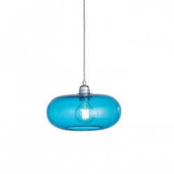 Suspension verre soufflé design Horizon Bleu Piscine, diamètre 29 cm, Ebb & Flow, douille et câble argentés