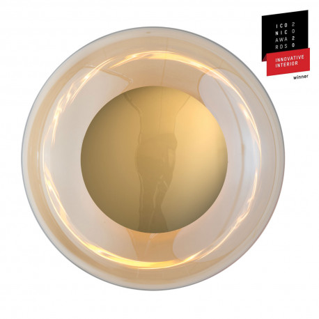 Plafonnier verre soufflé Horizon Doré fumé, diamètre 36 cm, Ebb & Flow, centre métal doré