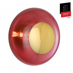 Plafonnier verre soufflé Horizon Rouge Rubis, diamètre 36 cm, Ebb & Flow, centre métal doré