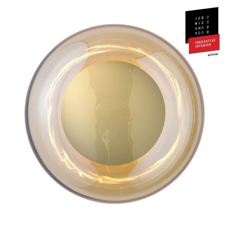 Applique plafonnier verre soufflé Horizon Doré fumé, diamètre 29 cm, Ebb & Flow, centre métal doré