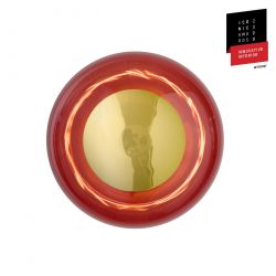 Applique plafonnier verre soufflé Horizon Rouge Rubis, diamètre 29 cm, Ebb & Flow, centre métal doré