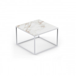 Table basse carrée design Suave 60x60xH40cm, Vondom, Dekton Entzo blanc et pieds blancs