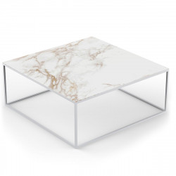 Table basse design carrée Suave 100x100xH40cm, Vondom, Dekton Entzo blanc et pieds blancs