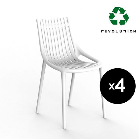 Lot de 4 Chaises Ibiza Revolution® à barreaux en plastique recyclé, Vondom blanc Milos 4023