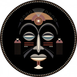 Tapis vinyle rond, masque africain homme, diamètre 198cm, collection Baba Souk, Pôdevache