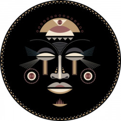 Tapis vinyle rond, masque africain femme, diamètre 145cm, collection Baba Souk, Pôdevache