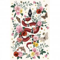 Tapis vinyle serpent fond blanc rectangulaire, 198x285cm, collection Tattoo Compris, Pôdevache