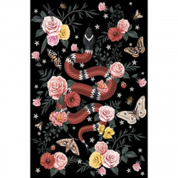 Tapis vinyle serpent fond noir rectangulaire, 198 x 285 cm, collection Tattoo Compris, Pôdevache