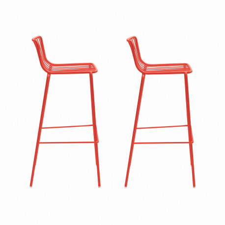 Lot de 2 Tabourets de bar filaires Nolita 3658, Pedrali rouge, hauteur d'assise 75 cm