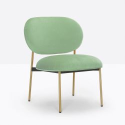 Lot de deux petits fauteuils design confortable, Blume 2951, Pedrali, tissu velours Kvadrat, vert amande, structure laiton, 63x6