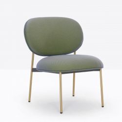 Petit fauteuil design confortable, Blume 2951, Pedrali, tissu Jaali Kvadrat, vert de gris, structure laiton, 63x63xH
