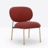 Lot de deux petits fauteuils design confortable, Blume 2951, Pedrali, tissu Relate Kvadrat, rouge, structure laiton, 63x63xH76,5