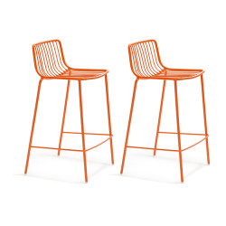 Lot de 2 Tabourets hauts métal filaire Nolita 3657, Pedrali orange, hauteur d'assise 65 cm