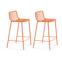 Lot de 2 Tabourets hauts métal filaire Nolita 3657, Pedrali orange, hauteur d'assise 65 cm