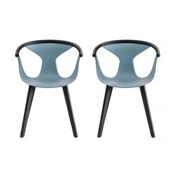 Lot de 2 fauteuils Fox 3725, assise bleu, pieds frêne noir, Pedrali, H79xL60,5xl53